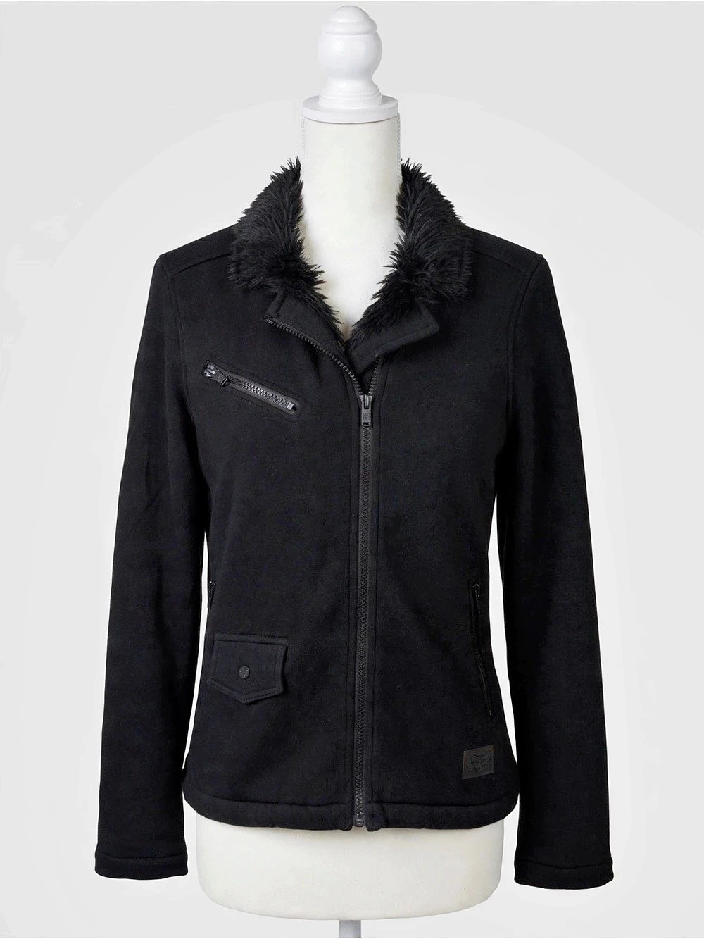 FOX Faux Fur Collar Jacket in Black Like New